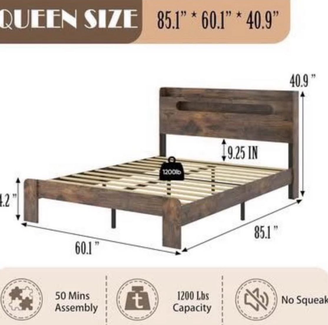 BRAND NEW! Unboxed. Unopened queen size bed frame!
