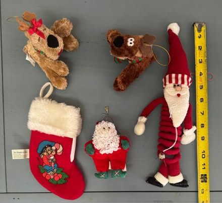 Vintage Cloth Plush Stocking Kissing Reindeer Ornaments etc $7 for All 