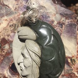 Unique Carved Indian With Bear Headdress Pendant