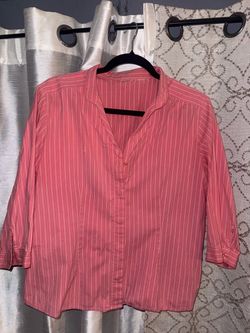 Pink Striped V-Neck Button Blouse