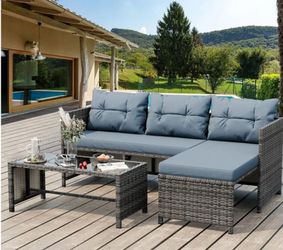 3 Pieces Patio Furniture Set,Outdoor Sectional Sofa,Blue-Gray
Wicker Patio Conversation Set,All Weather Rattan Patio Seating Sofas with Glass Coffee T