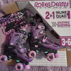 Roller Derby 2 in 1 Inline + Quad Interchangeable Youth Skate Size 3 - 6