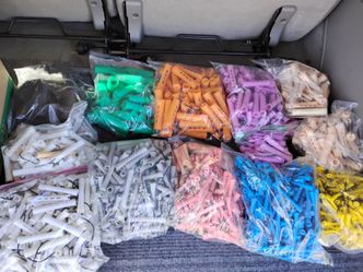 Salon stuff, perm rods, spiral perm rods, rollers, brushes, tint bowl, aluminum foil, sanex