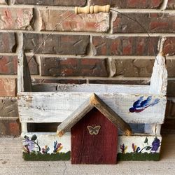 Rustic Shabby Chic Hand-Painted Farmhouse GARDEN TOOL CADDY or Magazine Rack
