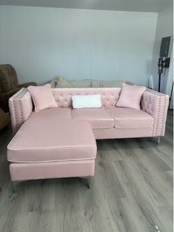 Pink Velvet L Sectional (NEW)