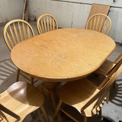 Hardwood Kitchen Table 6 Chairs  And Leaf  Double Pedestal 