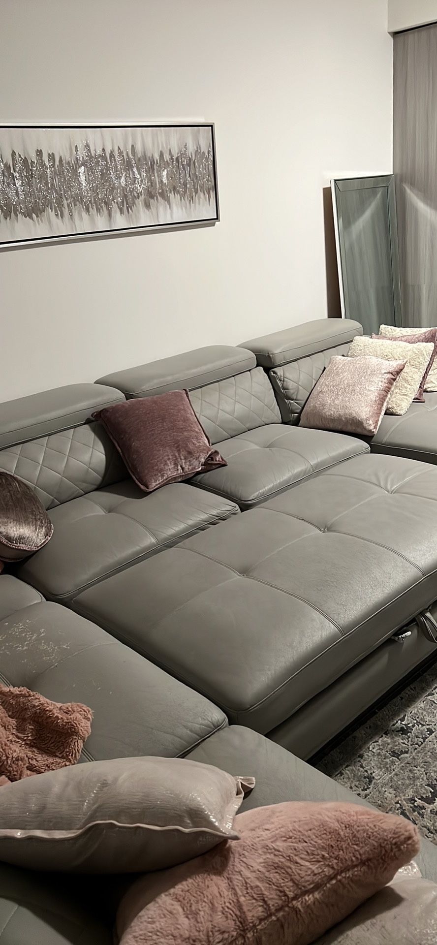 Must Pick Up Today! Living Room Sectional Gray Leather Couch W/ Ottoman