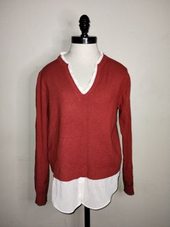 Woman's Siani Milano Rust and White Layered Office Core Sweater Blouse Size L