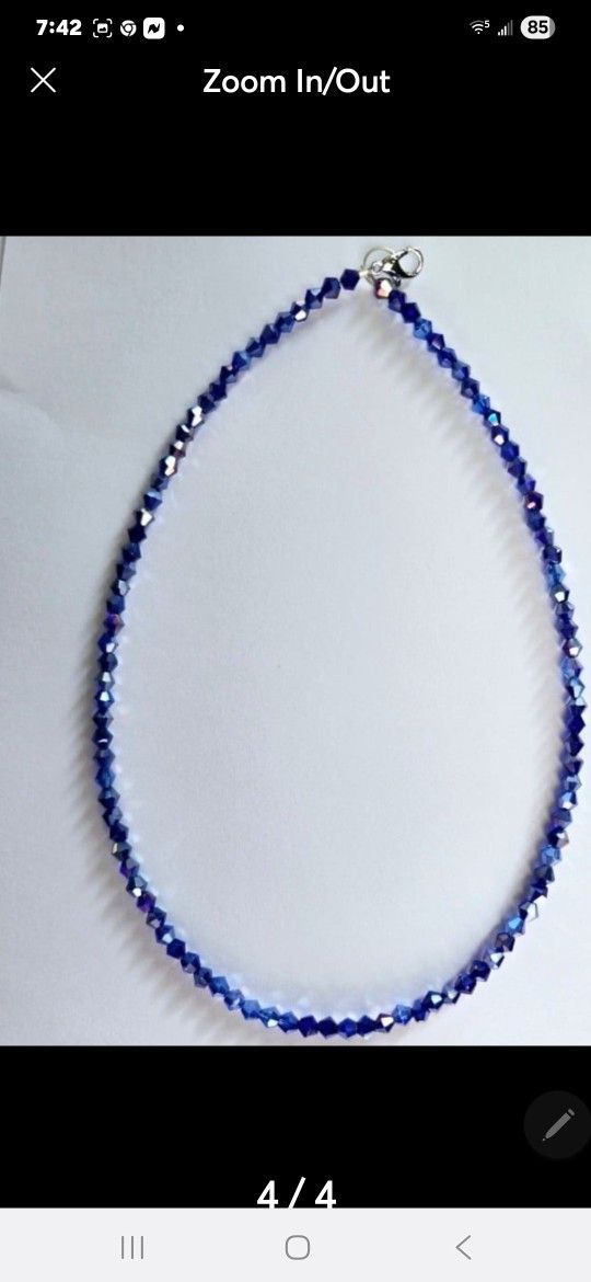 DESIGNER SWAROVSKI BICONE ROYAL BLUE SIMPLE ELEGANT 16"CHOKER ACCENT NECKLACE