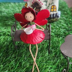 New Miniature Fairy Garden Red Poppy Flower Girl