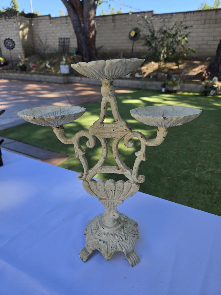 Vintage Cream Iron 3 Candle Wick Holder