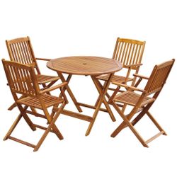 Teak 5 piece set 36” table four all folding