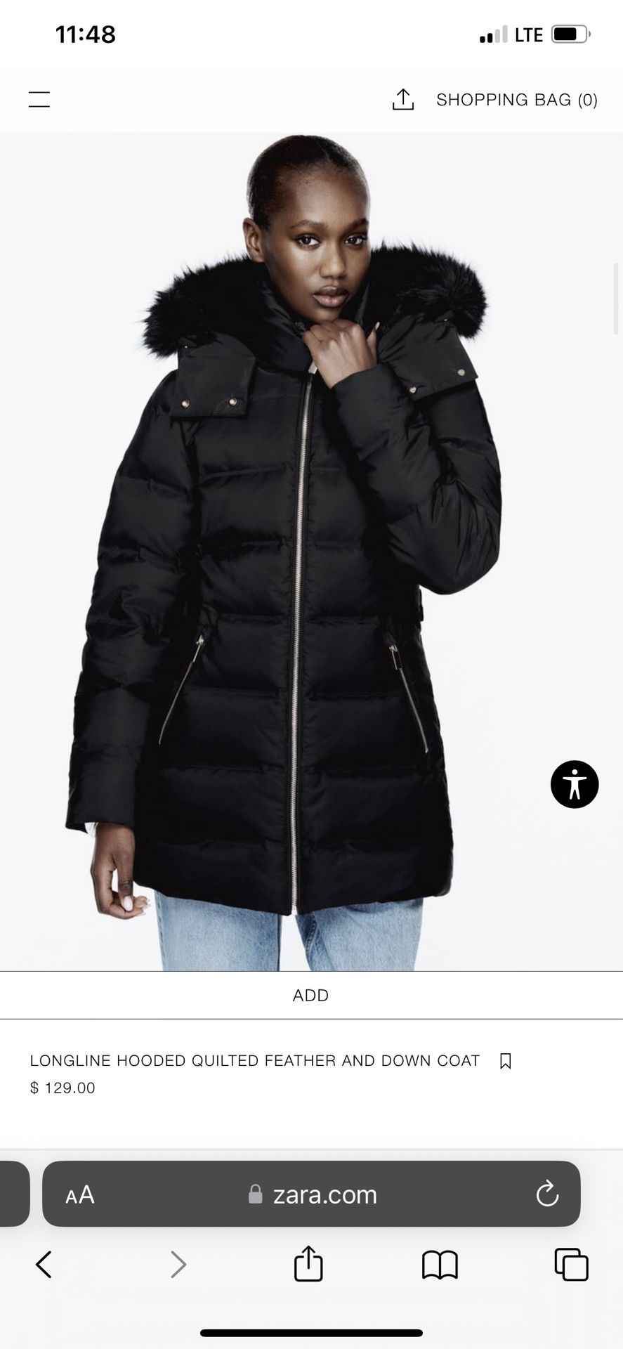 Hooded Quilted Feather Down  Black Coat 