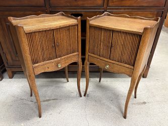 Vintage French Provincial Tambour Door Nightstand (Set of 2)