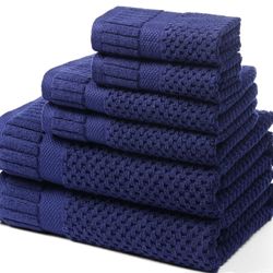 100% Cotton Bath Towels for Bathroom, Highly Absorbent Bath Towels Set Quick Dry, Luxury Soft Towels for Hotel (6 Piece, Navy Blue)