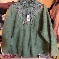 NWT Vera Bradley Teddy Fleece Pullover Manor Paisley Beryl Green Size 2XL !
