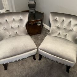 Gray Velvet Pheasant Tufted Chairs