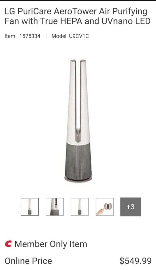 LG PuriCare AeroTower Air Purifying Fan with True HEPA and UVnano LED $250
