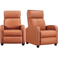 Padded Seat Recliner Chair Set of 2 Single Sofa Recliner for Living Room PU Leather Upholstered Reclining Chair Home Theater Seating Tan