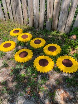 Large solid concrete sunflower stepping stones/ price is for set of 6/ free delivery