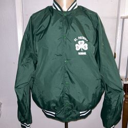 VTG Dennis St Patrick School Satin Bomber Youth Jacket Green 80s 90s USA Sz M