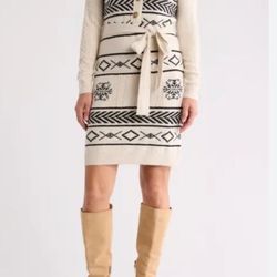 New! Lucky Brand Sweater Dress L Cream Mocha