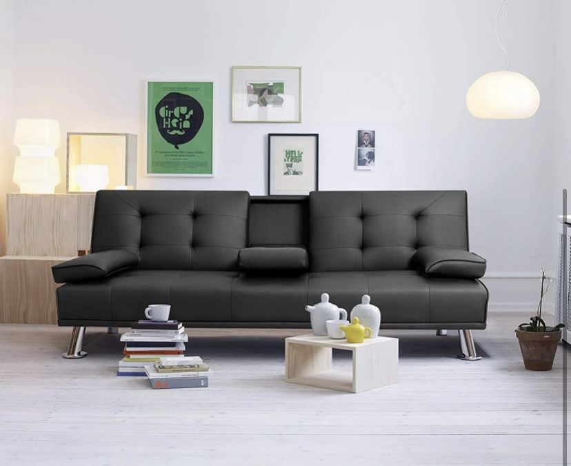 Black Leather Futon 