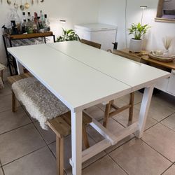 Wooden Extendable Dining Table + Matching Bench – Antique Stain