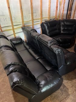 Black Faux Leather Reclining Sofa Set