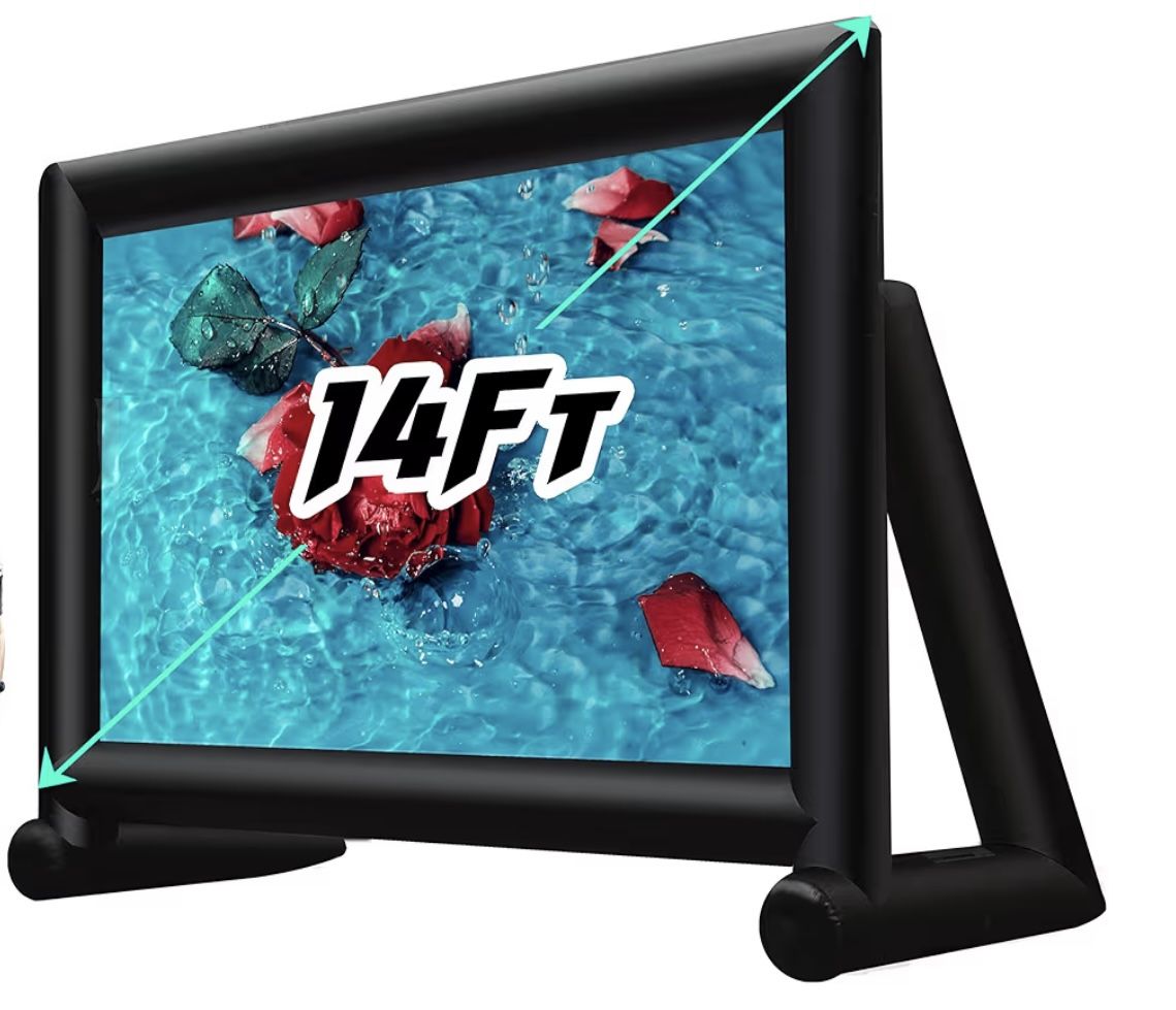 OZIS Upgrade Airtight Movie Screen 14Ft Outdoor Inflatable Movie Screen No Need Power Supply Continuous - Supports Front and Rear Projection