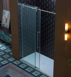 SEAZ-6080-CH，Frameless Single Sliding Shower Door, 56-60" Width × 80"Height with 3/8"(10mm) Clear Tempered Glass in Chrome Finish,