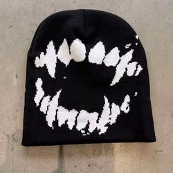 White/Black teeth design beanie