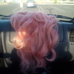 Long Pink Wig With Bangs