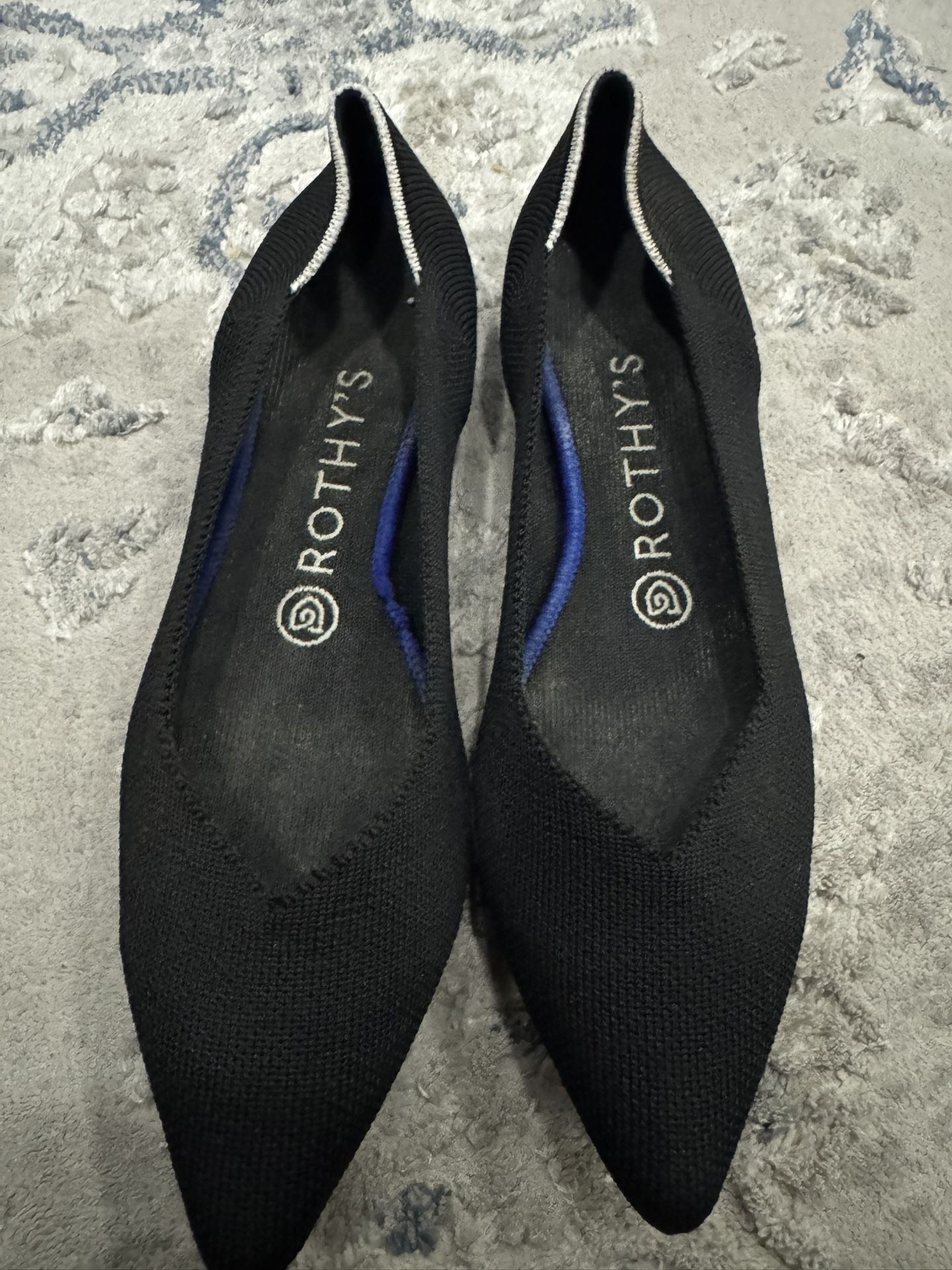 Rothy's The Point II Flats Black Knit Pointed Toe Low Heel Women's Shoes W7.5