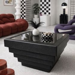 Vintage Modern Black Mirrored Coffee Table – Sculptural Statement Piece