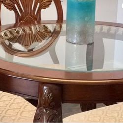 48 Inch Round Wooden Table With Glass Top 