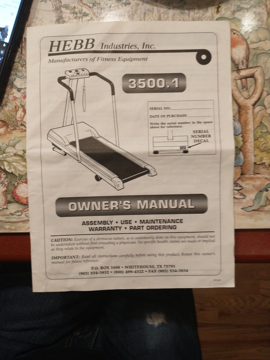 Hebb industries treadmill manual new arrivals