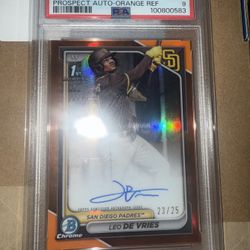 2024 Bowman Chrome 1st LEO DE VRIES Autograph 🍊 Orange Refractor 23/25 🔥