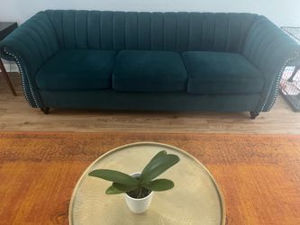 Teal Fleury 84” Velvet Sofa by House of Hampton – Excellent Condition
