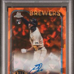 2024 TOPPS CHROME RC JACKSON CHOURIO /25 ORANGE 🍊 AUTO PSA 10🔥  