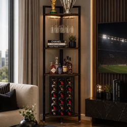 4-Tier Corner Wine Rack with Glass Holder & Storage Shelves