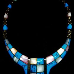 TURQUOISE AND MOTHER OF PEARL SILVER NECKLACE 