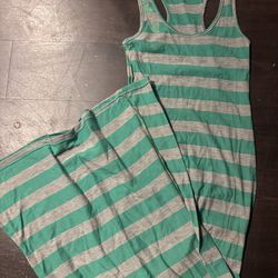 Vestido Largo . Gris/Verde Casual , Playero, Ligero, XS/S