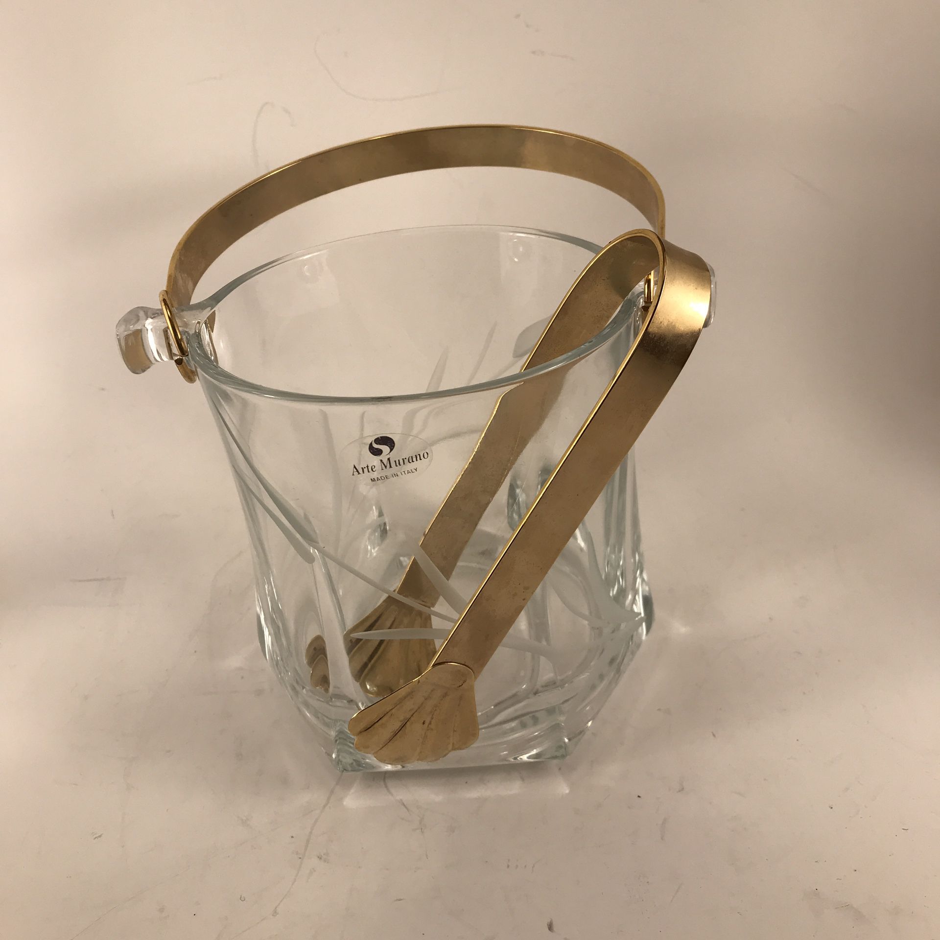 Arte Murano Glass Ice Bucket with Tongs