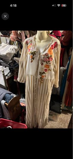 Andrée by Unit Embroidered Striped Maxi Duster Dress – Size 1X Boho