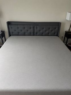 ✨ King Size Upholstered Bed Frame with LED Lights, USB & Power Outlets ✨