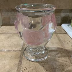 Teleflora Flower Bud Vase Raised Frosted Pink Roses Crystal Made In France