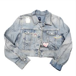 Vintage Gap Size Large Cropped Jean Jacket Missing Patches Glue Damage