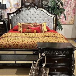 Bankston Upholstered Bedroom Set Queen or King Bed Dresser Nightstand Mirror Chest Options 