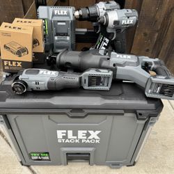 Flex Tools 4 Piece Tool Kit With Rolling Flex Stack Pack Tool Cart